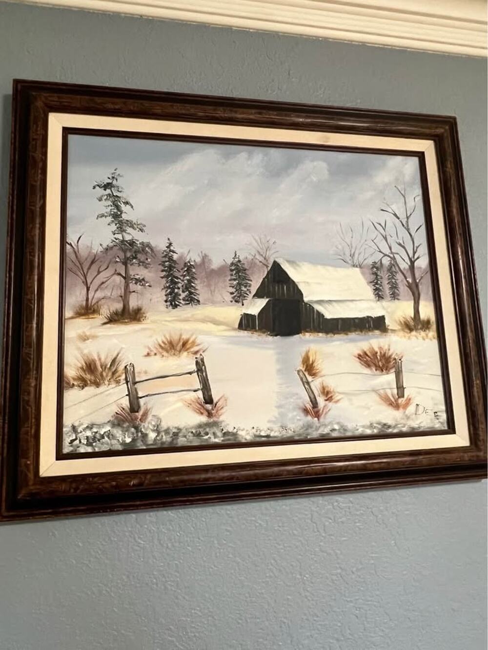 ✨ Original Oil Painting – Winter Barn Landscape by Debra Dee ✨